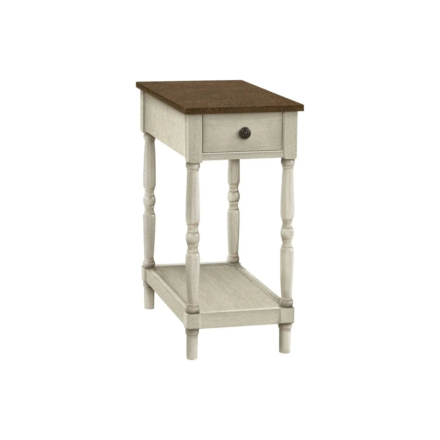 Accent End Table, 2-Tier with Drawer in cream finish and brown top Unique Piece Furniture on Tampa Home & Garden Store