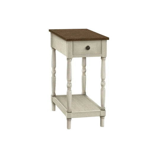 Accent End Table, 2-Tier with Drawer in cream finish and brown top Unique Piece Furniture on Tampa Home & Garden Store