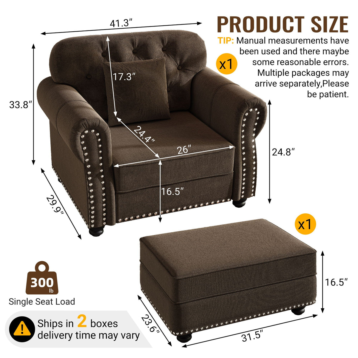 Sofa with nailhead trim and rolled armrests