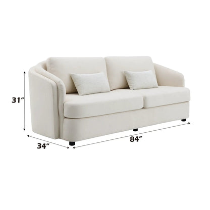 Mariko Linen Sofa with 2 beige toss pillows 84W x 31H x 34D on Tampa Home & Garden Store