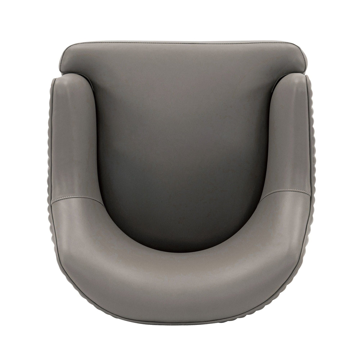 Modern dining arm chair in dark gray faux leather with curved arms on Tampa Home & Garden Store