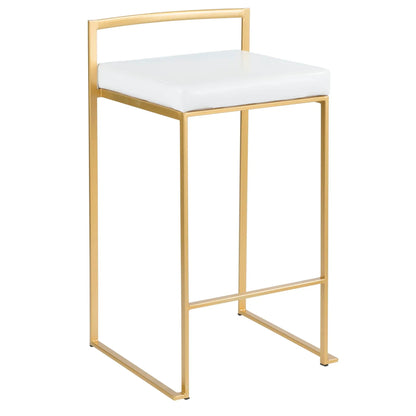 Fuji Contemporary Glam Counter Stool Set of 2 with white cushion and gold frame on Tampa Home & Garden Store