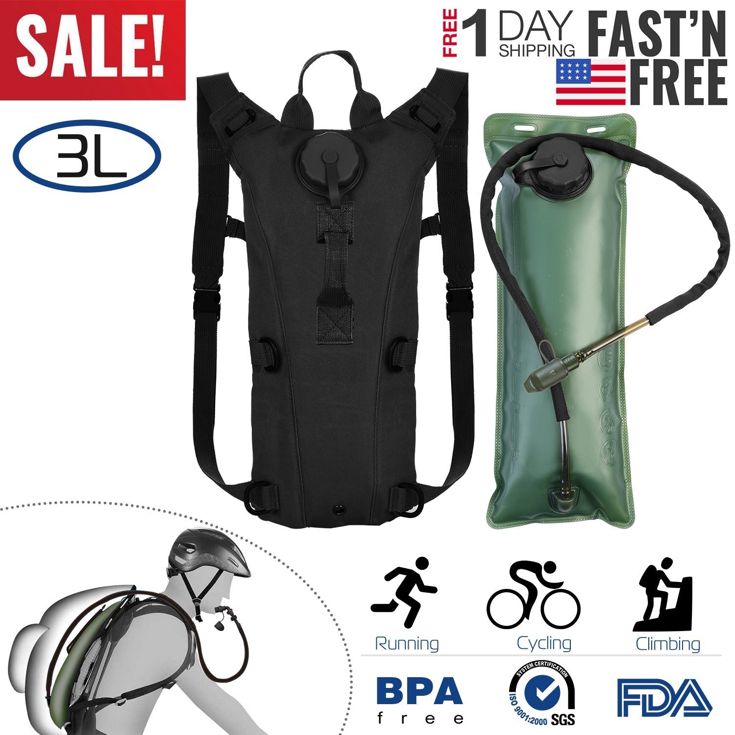 GemGear iMounTEK Tactical Hydration Pack 3L with black backpack and green bladder on Tampa Home & Garden Store