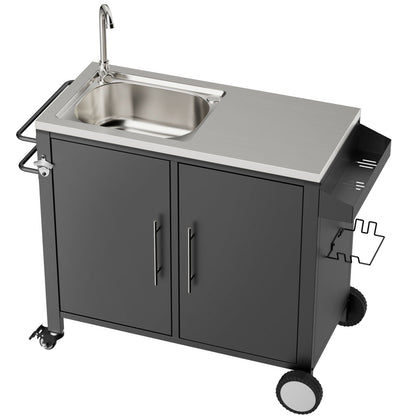 Outdoor Grill Cart With Sink and Storage Cabinet