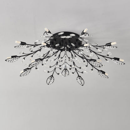 15-Light Crystal Chandelier ceiling lamp with black metal frame and crystal droplets on Tampa Home & Garden Store