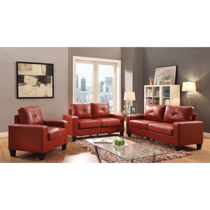 Track Arm Loveseat red faux leather with pocket coil comfort; stationary three-piece set on Tampa Home & Garden Store