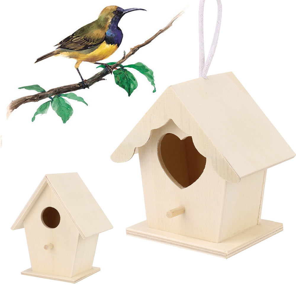 Creative Wooden Bird Nest Ornaments set of 2 natural wood birdhouses with heart & round openings on Tampa Home & Garden Store