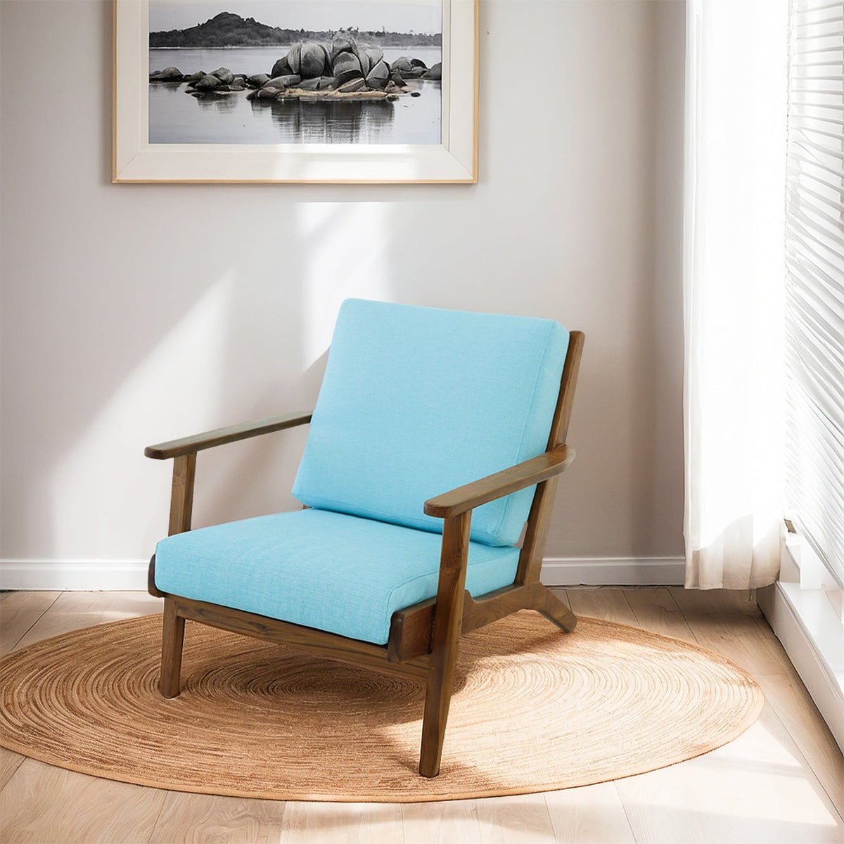 Genuine Lounge Chair with Solid Wood Frame light blue cushions HouseOfZazla on Tampa Home & Garden Store