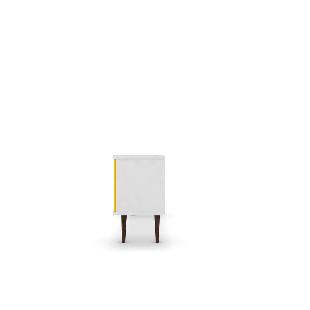 Smart Storage TV Stand white cabinet with yellow edge and solid wood tapered legs on Tampa Home & Garden Store