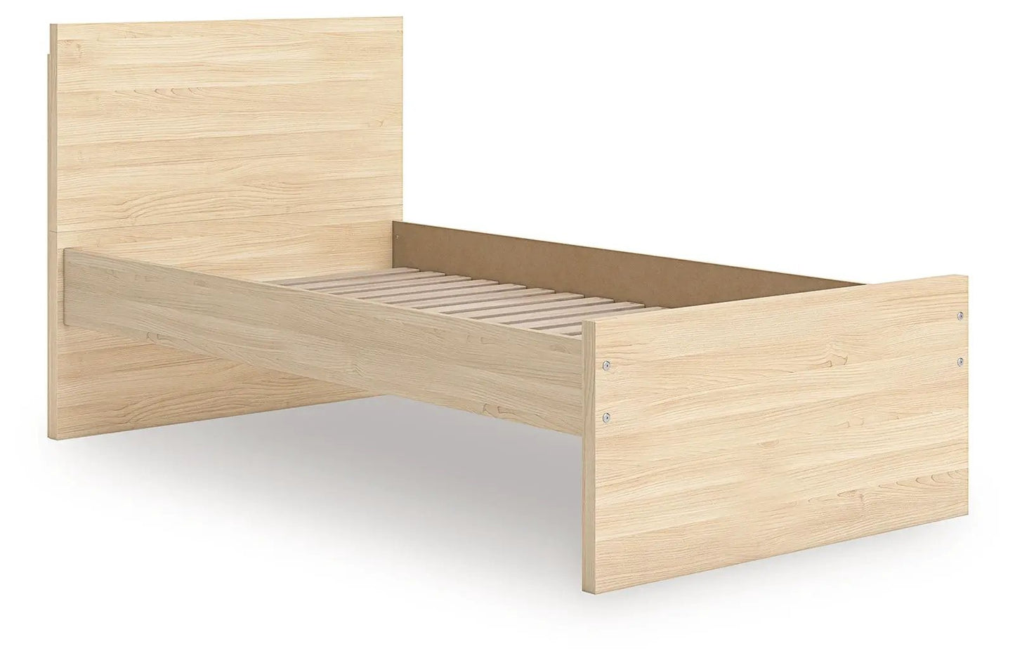 Onita Panel Platform Bed, light oak wood storage bed frame with tall headboard and slatted base on Tampa Home & Garden Store