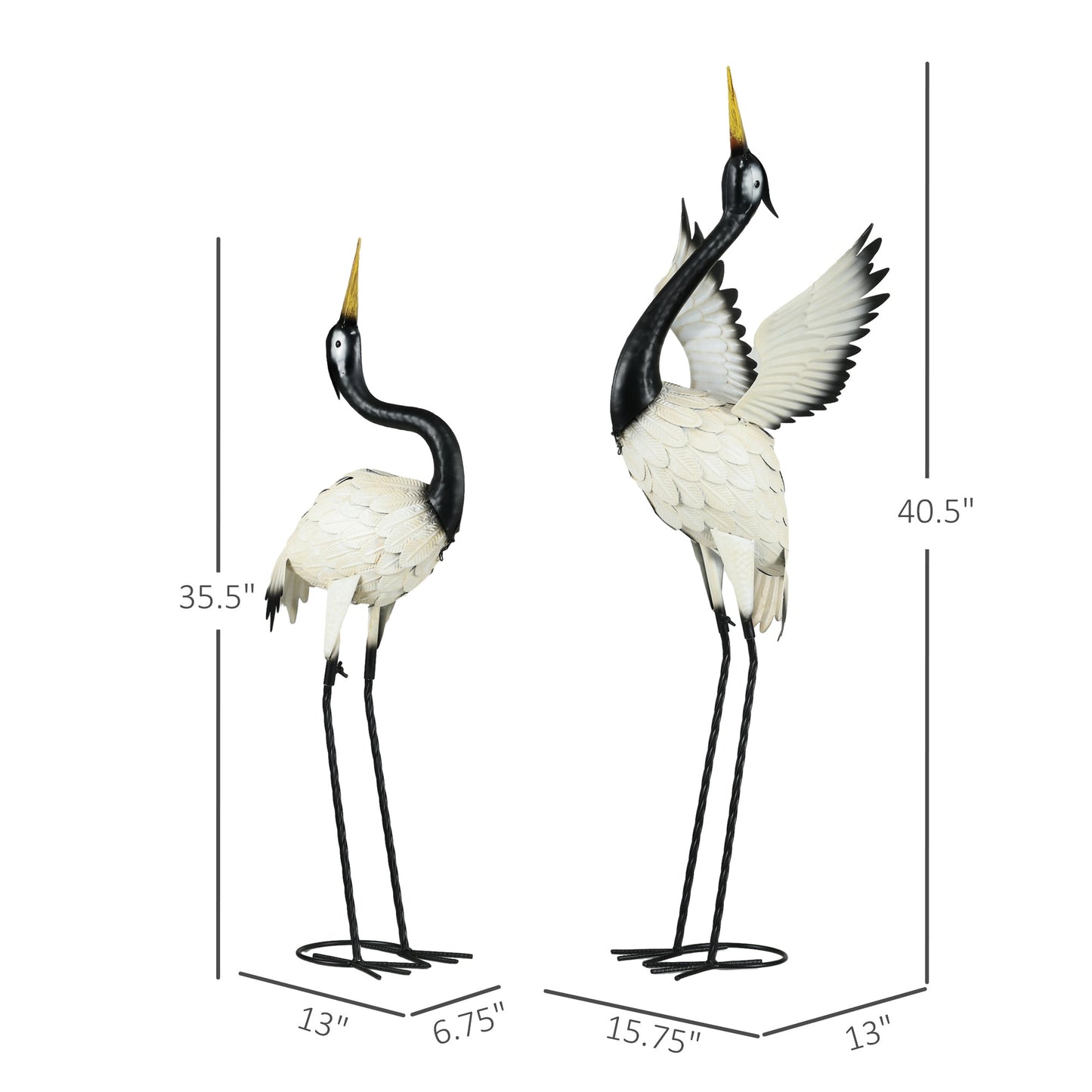 Outsunny Heron Set of 2 Garden Statues; black bodies, white wings on stands on Tampa Home & Garden Store