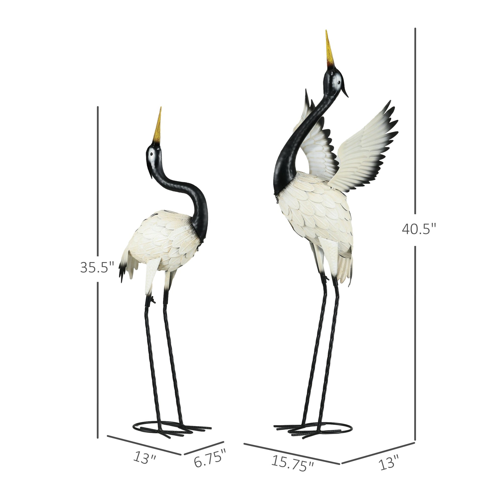 Outsunny Heron Set of 2 Garden Statues; black bodies, white wings on stands on Tampa Home & Garden Store