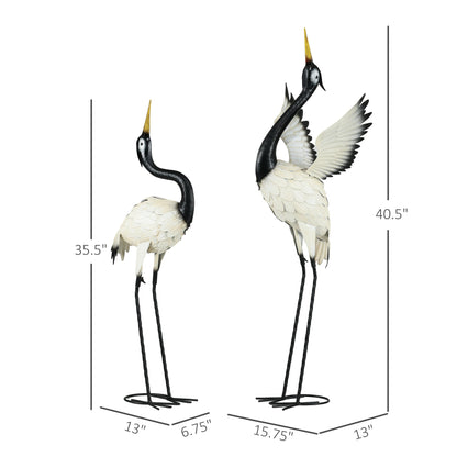 Outsunny Heron Set of 2 Garden Statues; black bodies, white wings on stands on Tampa Home & Garden Store