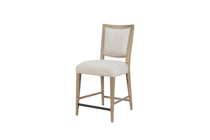 Counter Stool Colored Sand Set of 2, wood frame with beige seat, nailhead trim on Tampa Home & Garden Store