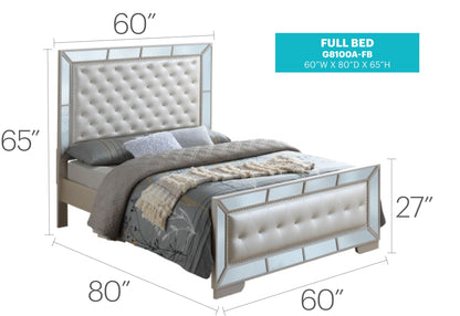 HouseOfZazla full bed with tufted beige upholstered headboard and mirrored frame 60W x 80D x 65H on Tampa Home & Garden Store