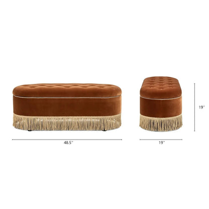 Melinda Oval Tufted Bullion Fringe Storage Bench