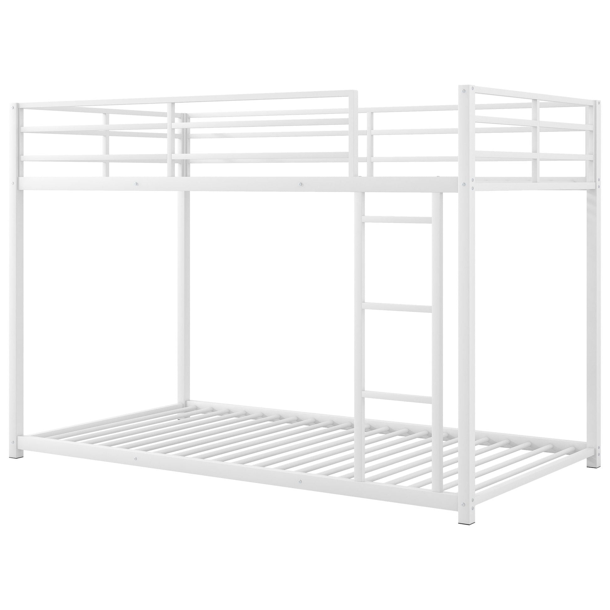 Metal bunk bed, low bunk with ladder, white finish, guard rails and slatted base on Tampa Home & Garden Store