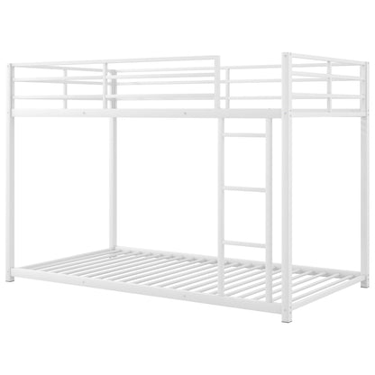 Metal bunk bed, low bunk with ladder, white finish, guard rails and slatted base on Tampa Home & Garden Store