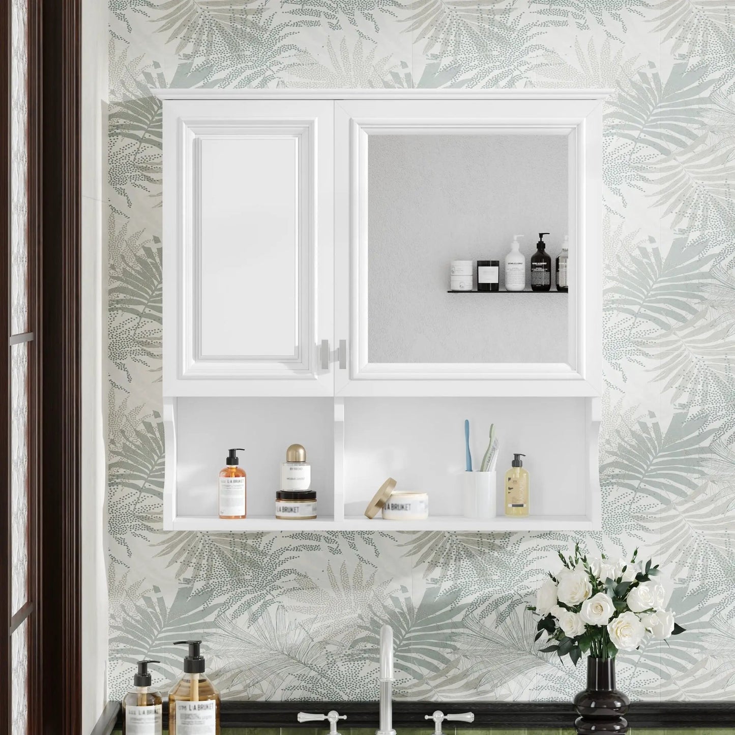 Wall Mounted Mirror Medicine Cabinet with Doors