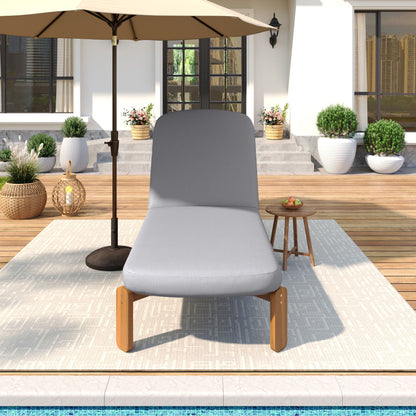 Outdoor Chaise Lounge with Adjustable Backrest in gray fabric on wooden legs on Tampa Home & Garden Store