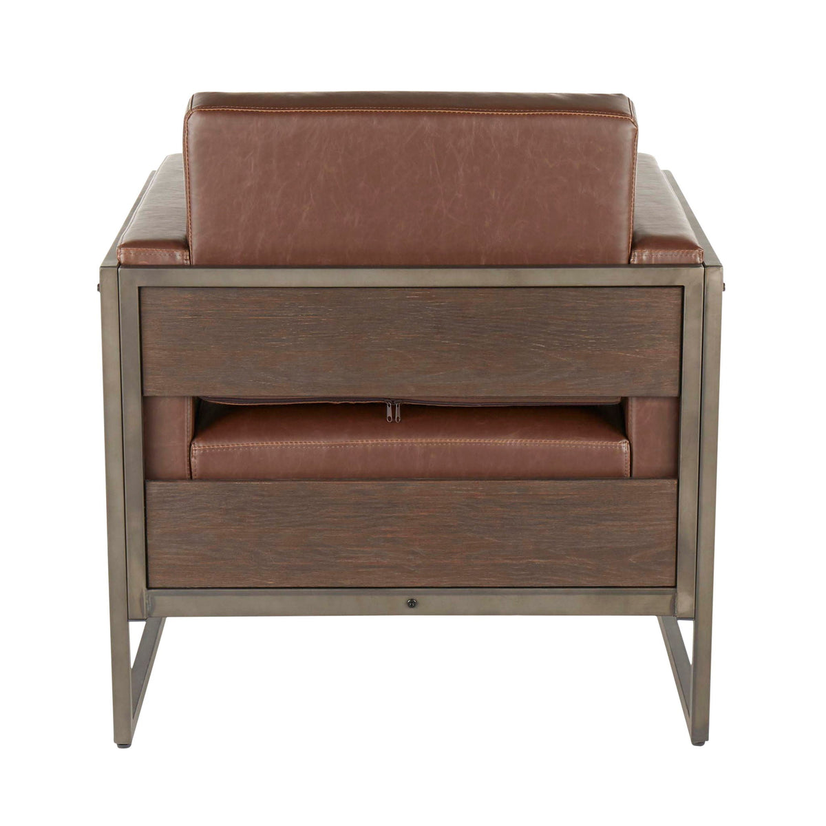 Industrial Lounge Chair with Espresso Wood Accents, brown leather cushions by HouseOfZazla on Tampa Home & Garden Store