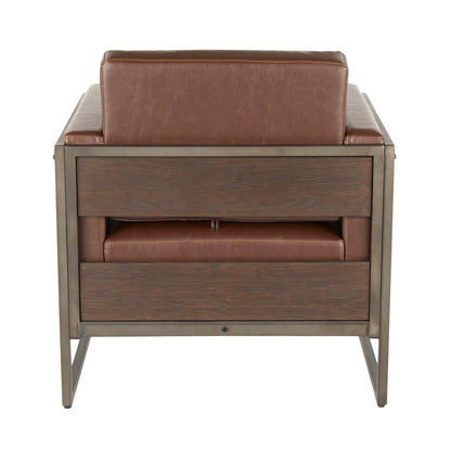 Industrial Lounge Chair with Espresso Wood Accents, brown leather cushions by HouseOfZazla on Tampa Home & Garden Store