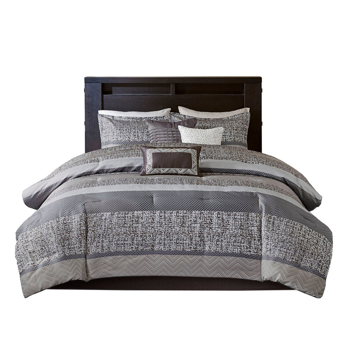 7 Piece Jacquard Comforter Set for Grey and Taupe