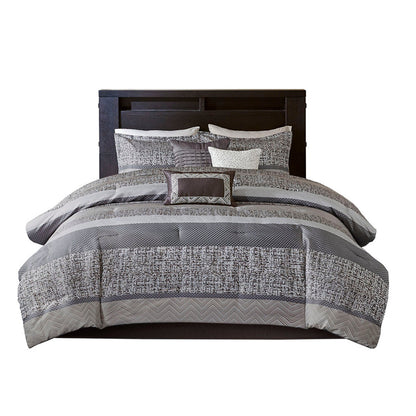 7 Piece Jacquard Comforter Set for Grey and Taupe