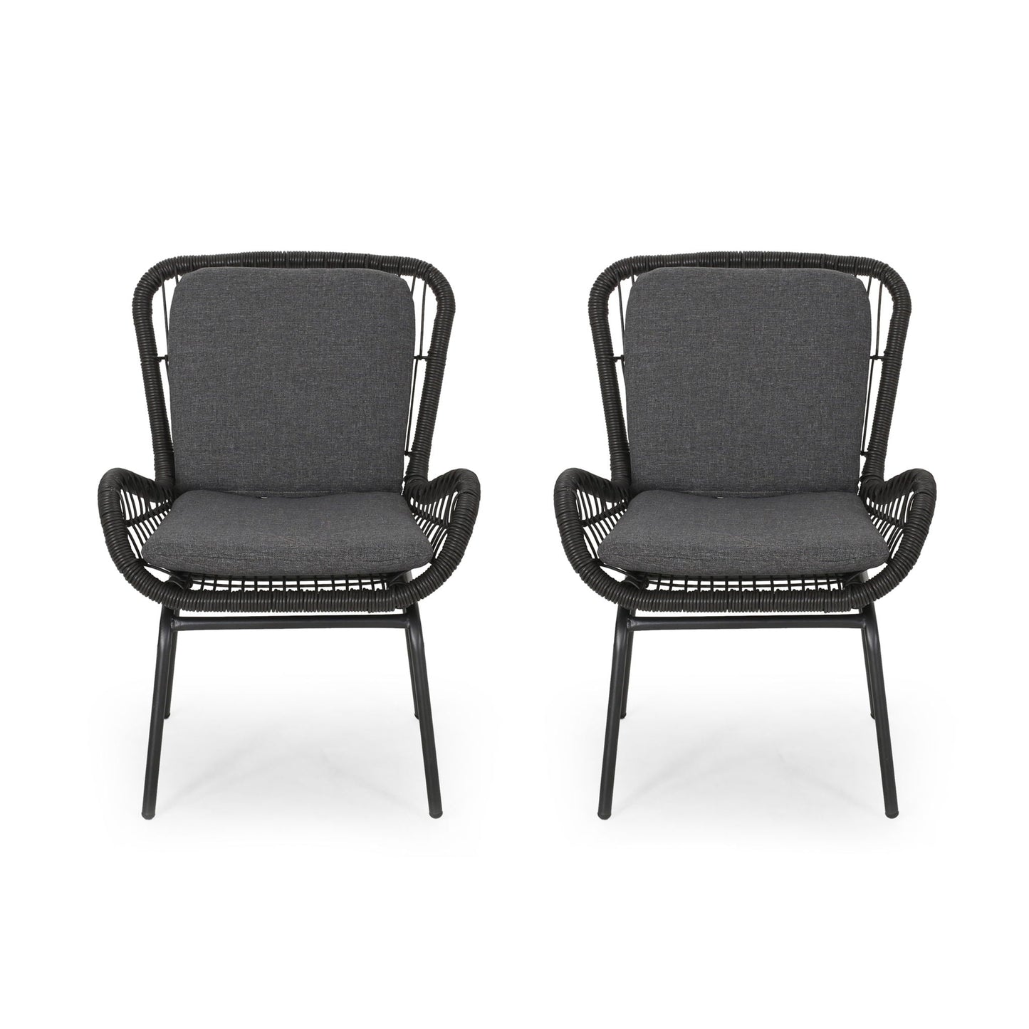 Outdoor wicker club chairs set of 2 with dark gray cushions by HouseOfZazla on Tampa Home & Garden Store