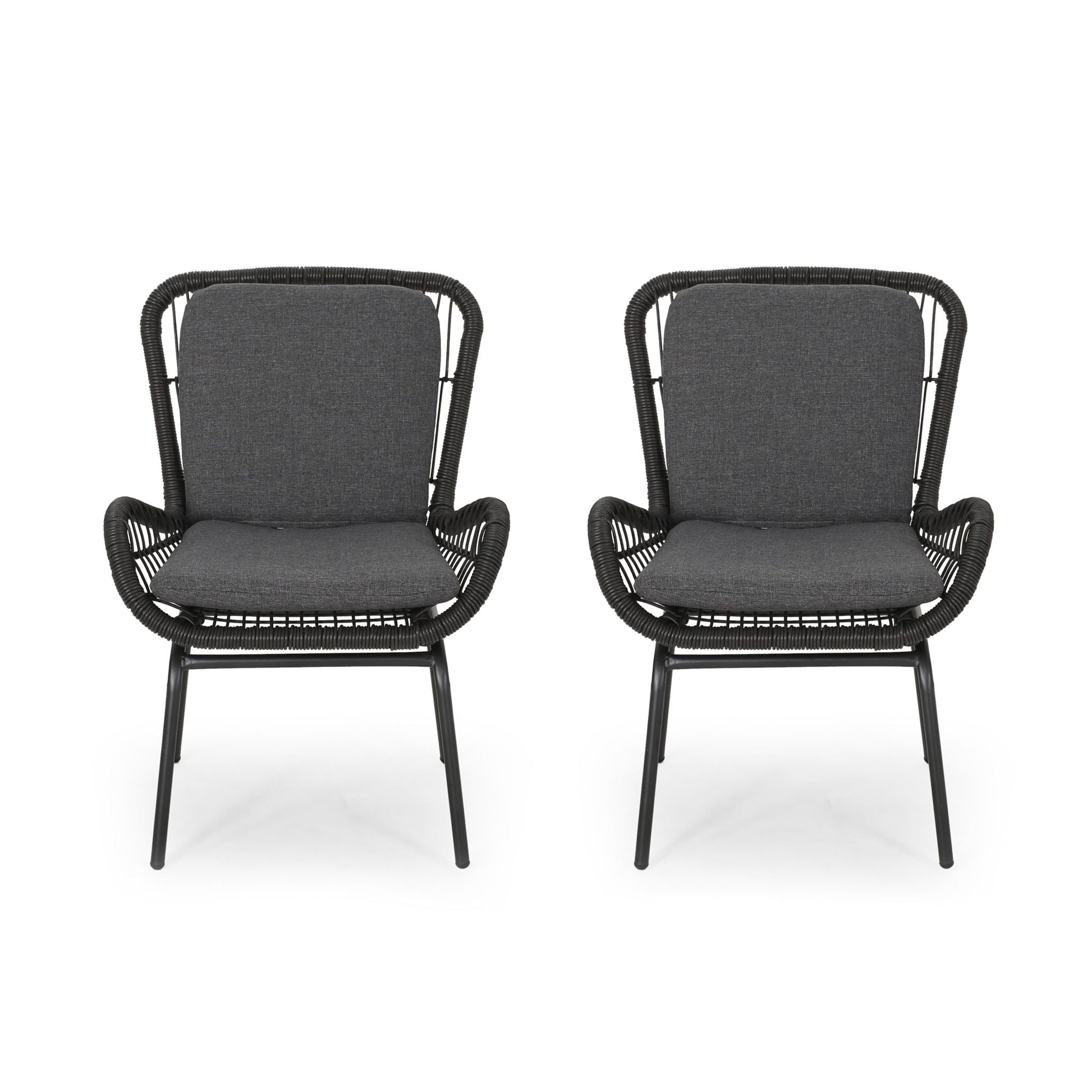 Outdoor wicker club chairs set of 2 with dark gray cushions by HouseOfZazla on Tampa Home & Garden Store