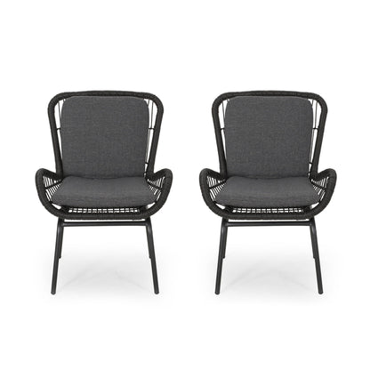Outdoor wicker club chairs set of 2 with dark gray cushions by HouseOfZazla on Tampa Home & Garden Store