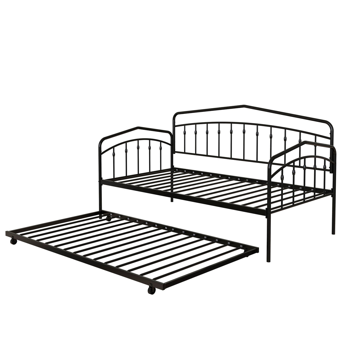 Fox daybed with twin trundle by HouseOfZazla, black metal frame, curved rails on Tampa Home & Garden Store