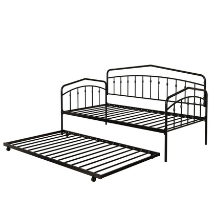 Fox daybed with twin trundle by HouseOfZazla, black metal frame, curved rails on Tampa Home & Garden Store
