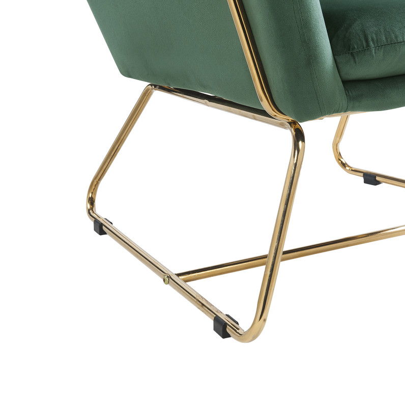 Keira Accent Chair with green fabric upholstery and gold metal base on Tampa Home & Garden Store