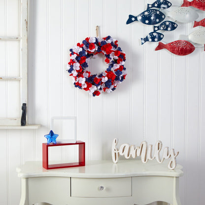 18” Americana Patriotic Hydrangea Artificial Wreath Red White and Blue - Tampa Home & Garden Store