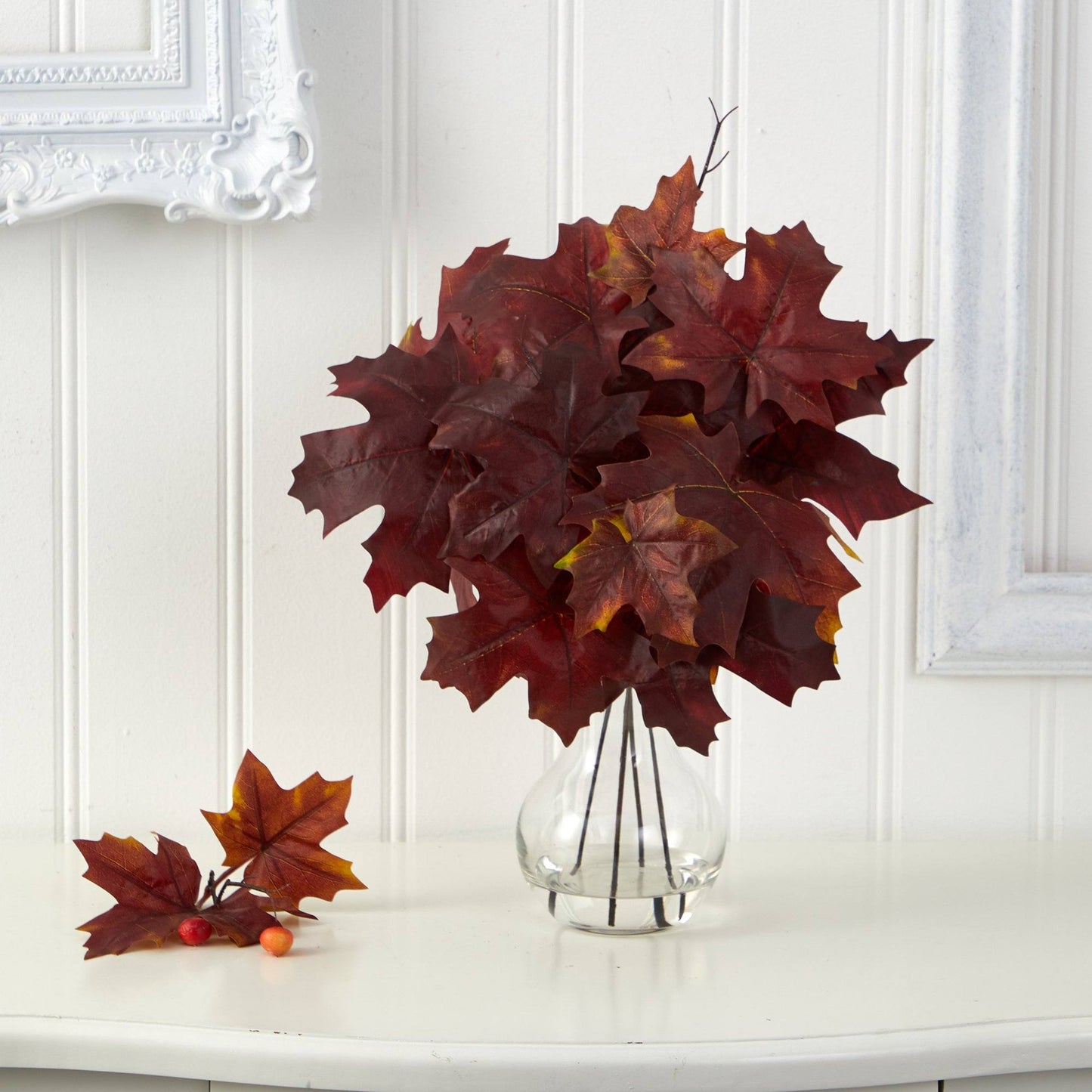 18” Autumn Maple Leaf Artificial Plant in Glass Planter - Tampa Home & Garden Store