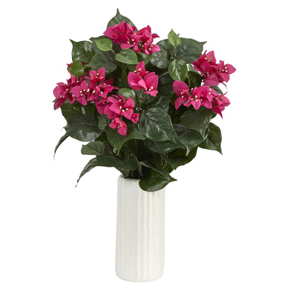 18” Bougainvillea Artificial Plant in White Planter - Tampa Home & Garden Store