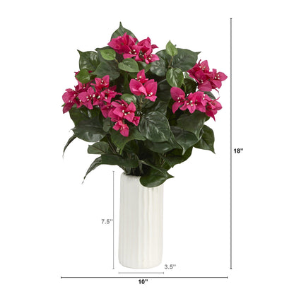 18” Bougainvillea Artificial Plant in White Planter - Tampa Home & Garden Store