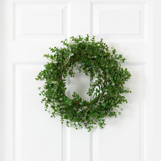 18” Eucalyptus Double Ring Wreath w/Twig Base - Tampa Home & Garden Store