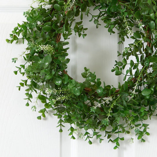 18” Eucalyptus Double Ring Wreath w/Twig Base - Tampa Home & Garden Store
