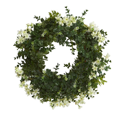 18” Eucalyptus and Dancing Daisy Double Ring Artificial Wreath with Twig Base - Tampa Home & Garden Store