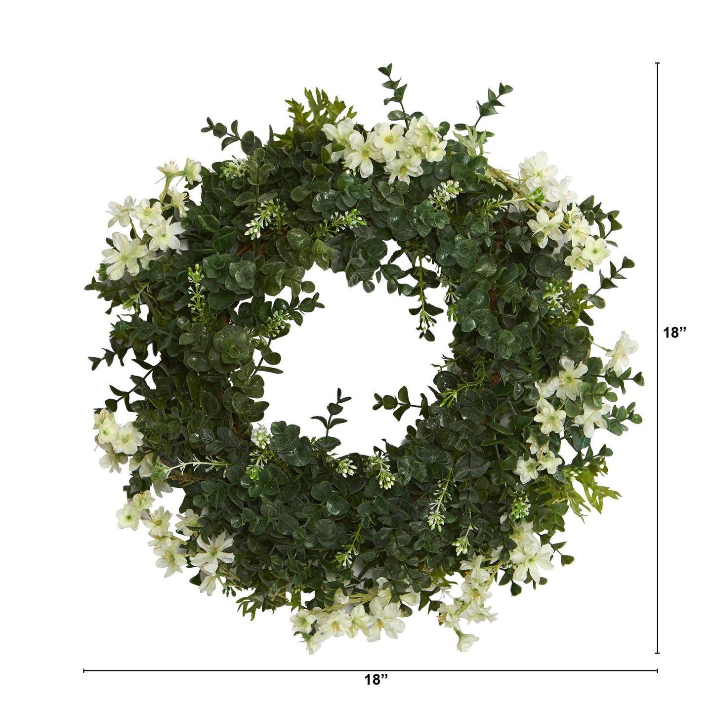18” Eucalyptus and Dancing Daisy Double Ring Artificial Wreath with Twig Base - Tampa Home & Garden Store