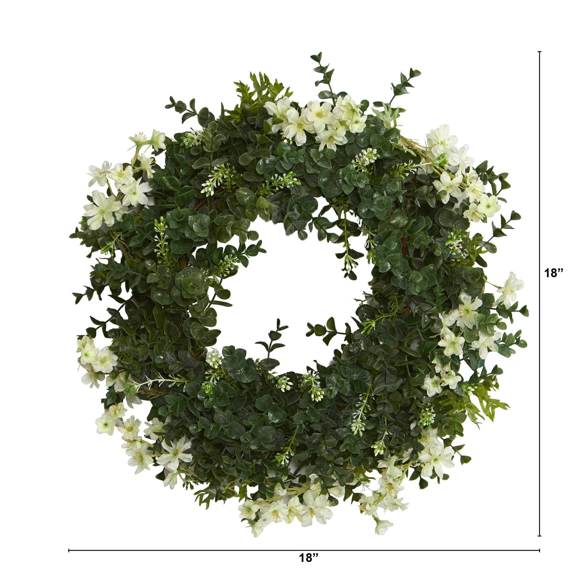 18” Eucalyptus and Dancing Daisy Double Ring Artificial Wreath with Twig Base - Tampa Home & Garden Store