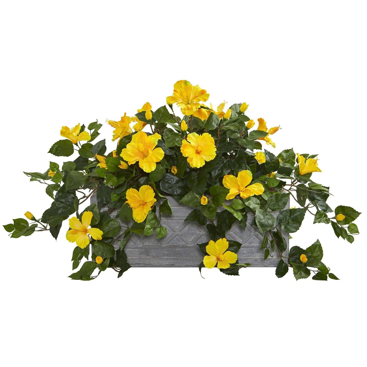 18" Hibiscus Artificial Plant in Stone Planter" - Tampa Home & Garden Store