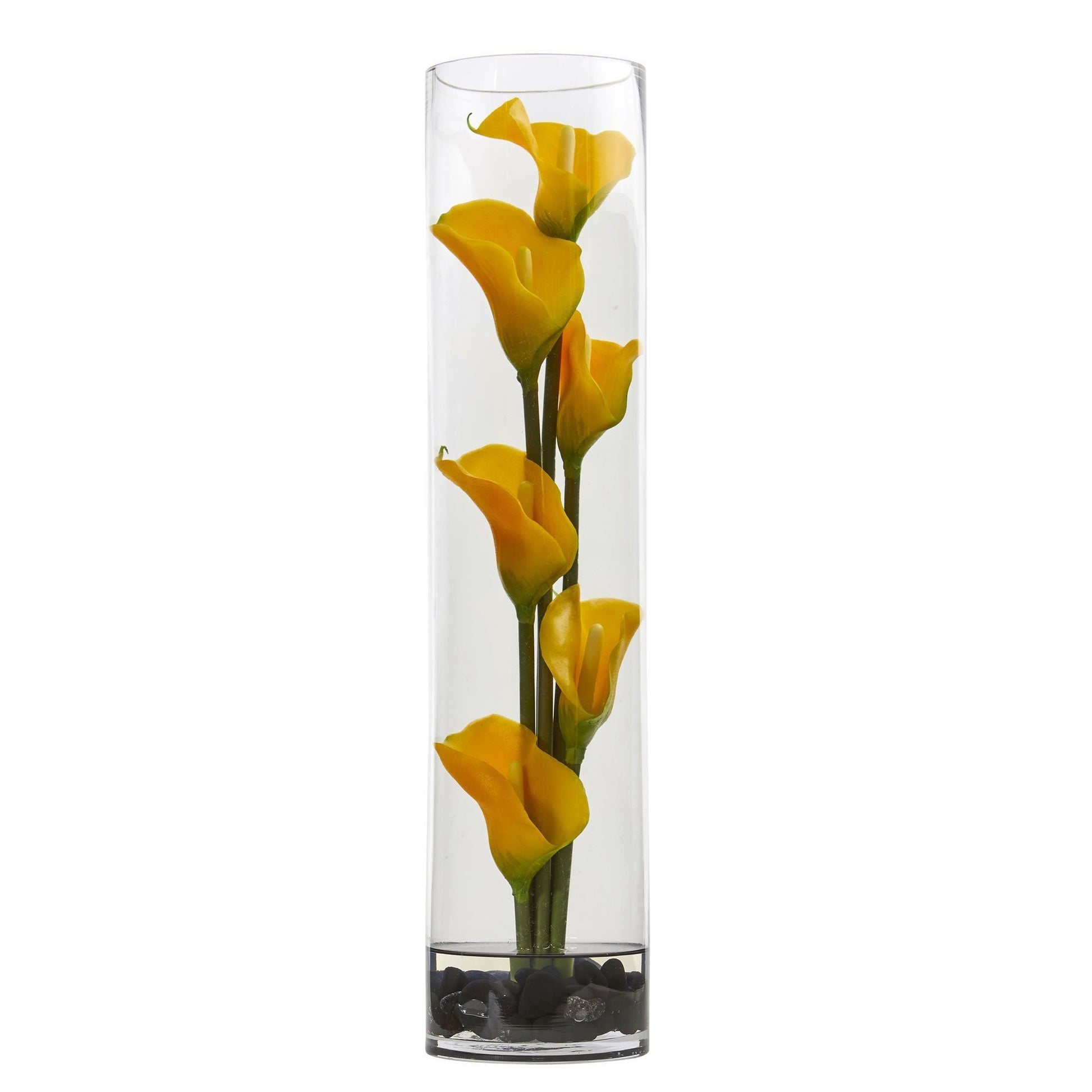 18” Mini Cally Lily Artificial Arrangement in Cylinder Glass - Tampa Home & Garden Store