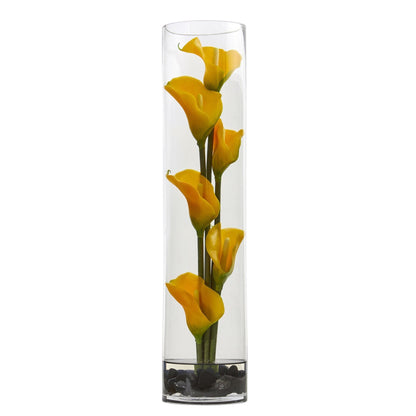 18” Mini Cally Lily Artificial Arrangement in Cylinder Glass - Tampa Home & Garden Store