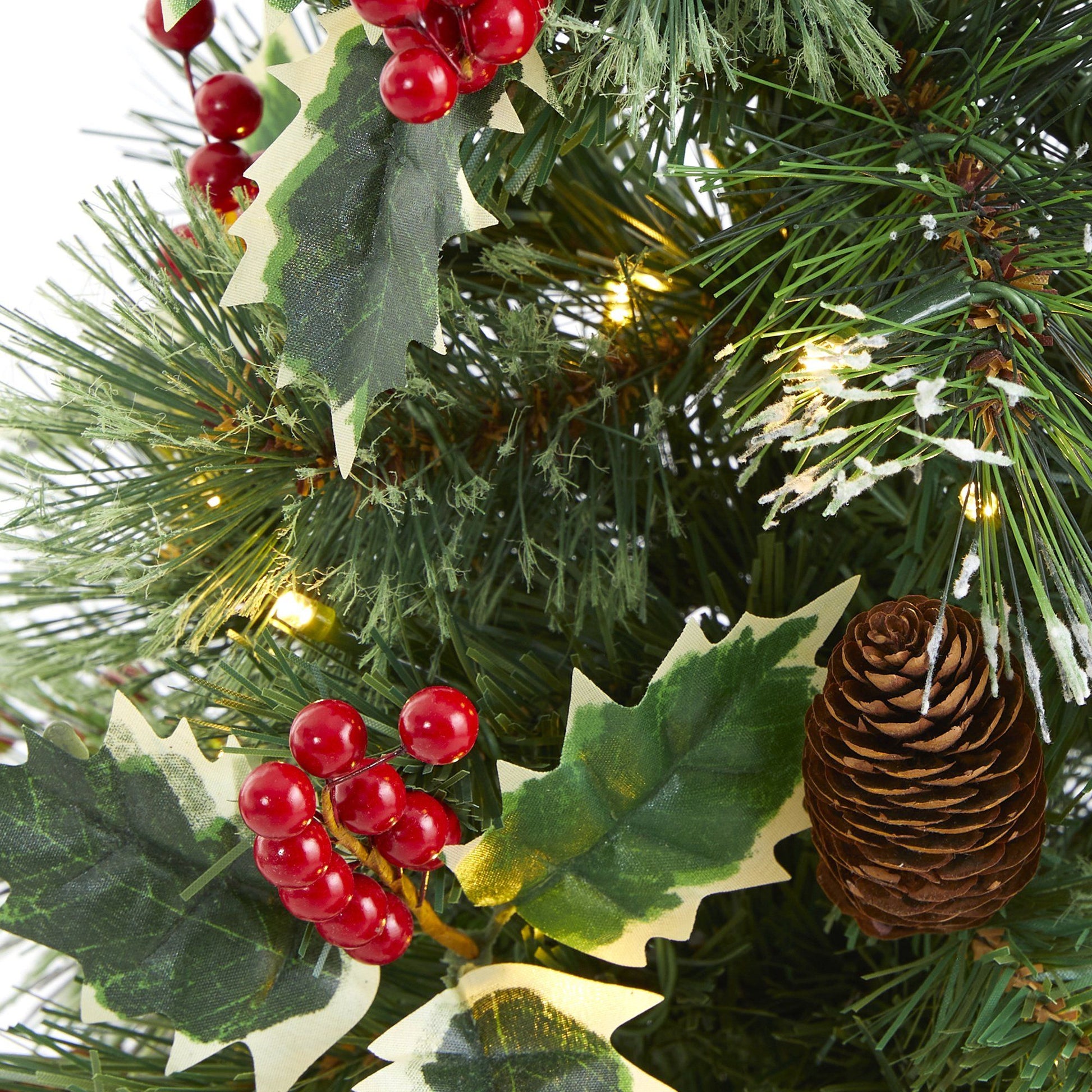 18” Mixed Pine Artificial Christmas Tree with Holly Berries, Pinecones, 35 Clear LED Lights and Burlap Base - Tampa Home & Garden Store
