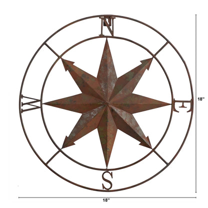 18” Rustic Nautical Metal Compass Wall Art Decor - Tampa Home & Garden Store