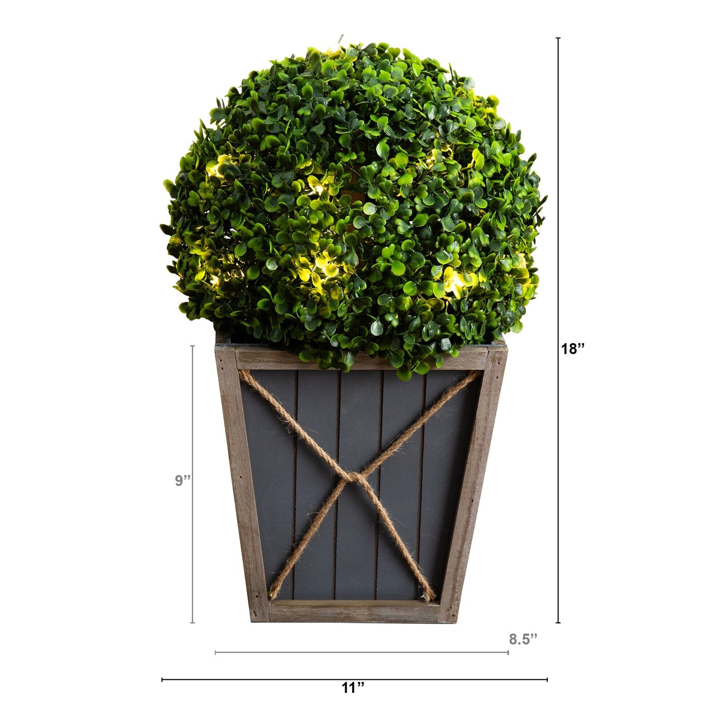 18” UV Resistant Artificial Boxwood Ball Topiary with LED Lights in Decorative Planter (Indoor/Outdoor) - Tampa Home & Garden Store