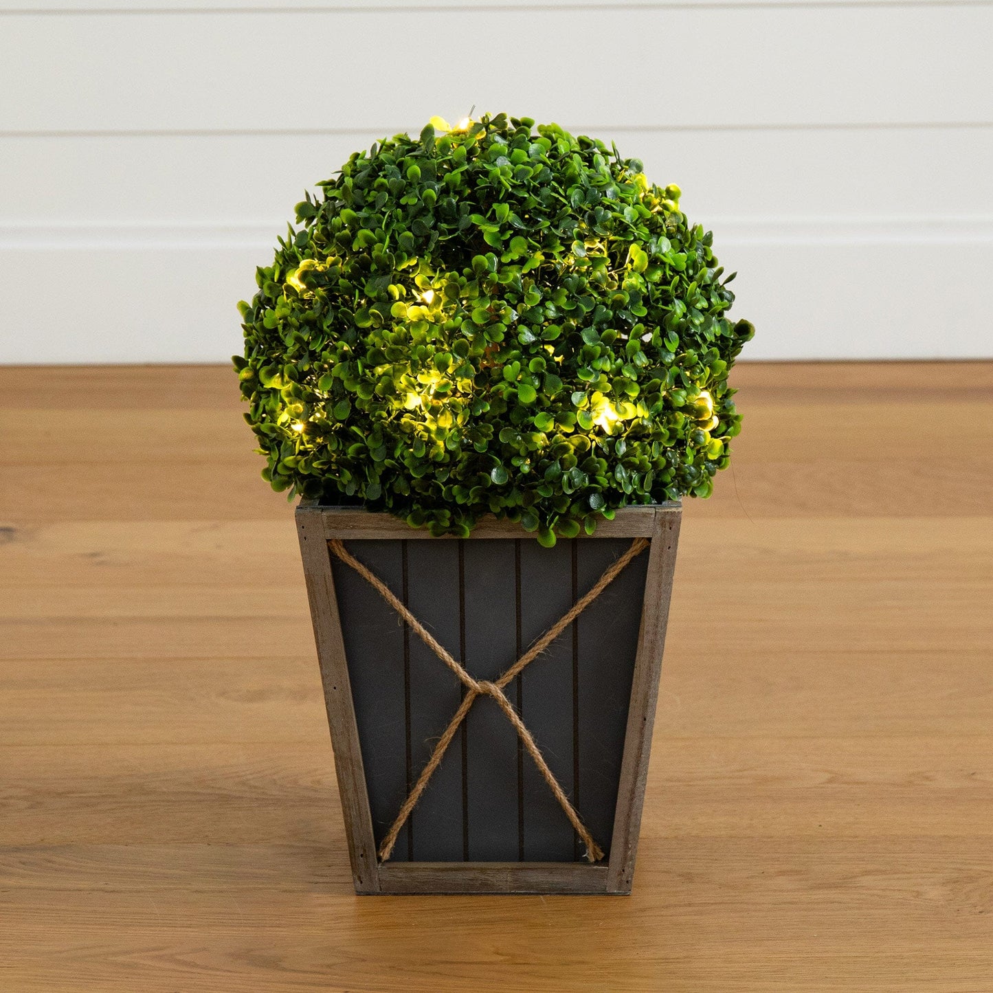 18” UV Resistant Artificial Boxwood Ball Topiary with LED Lights in Decorative Planter (Indoor/Outdoor) - Tampa Home & Garden Store